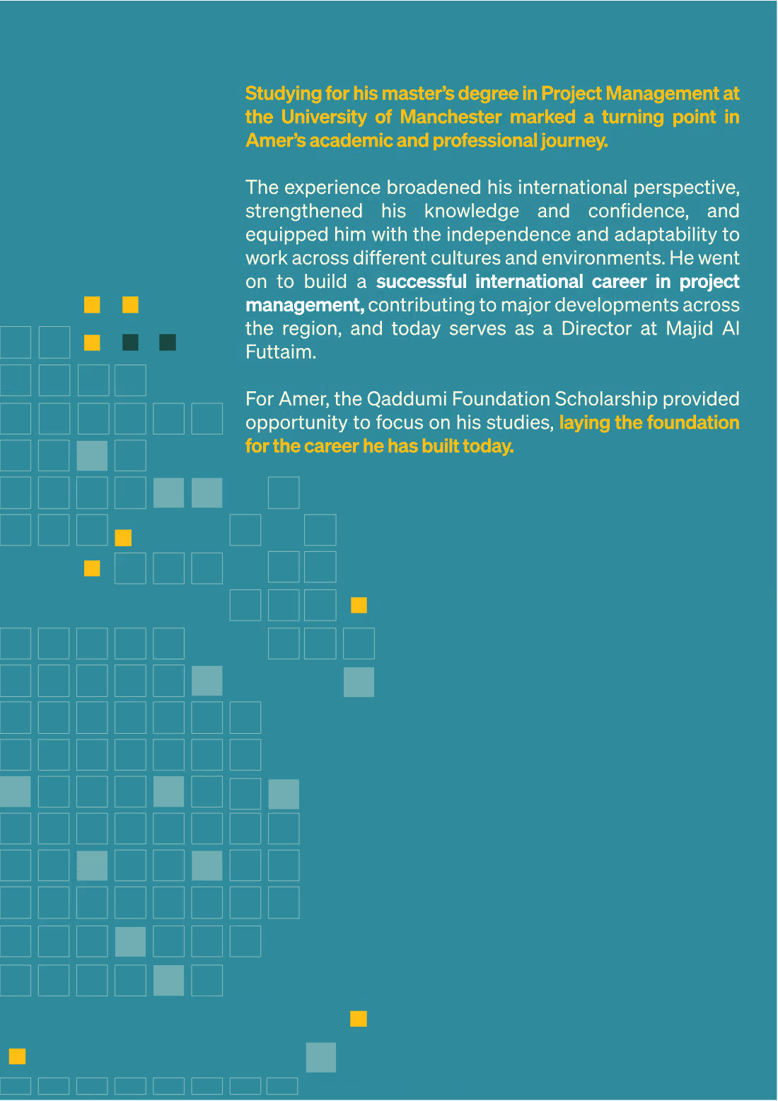 Page 7: Studying for his master’s degree in Project Management at
